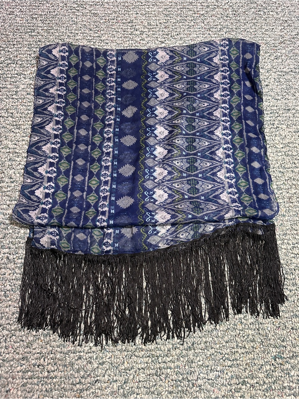 Indie Boho Navy Patterned Fringe Scarf Belt